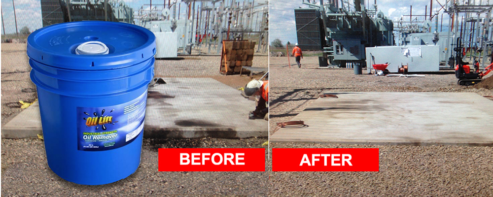 Oil Lift™ removes oil from concrete for industrial strength cleaning results without the toxic side effects.